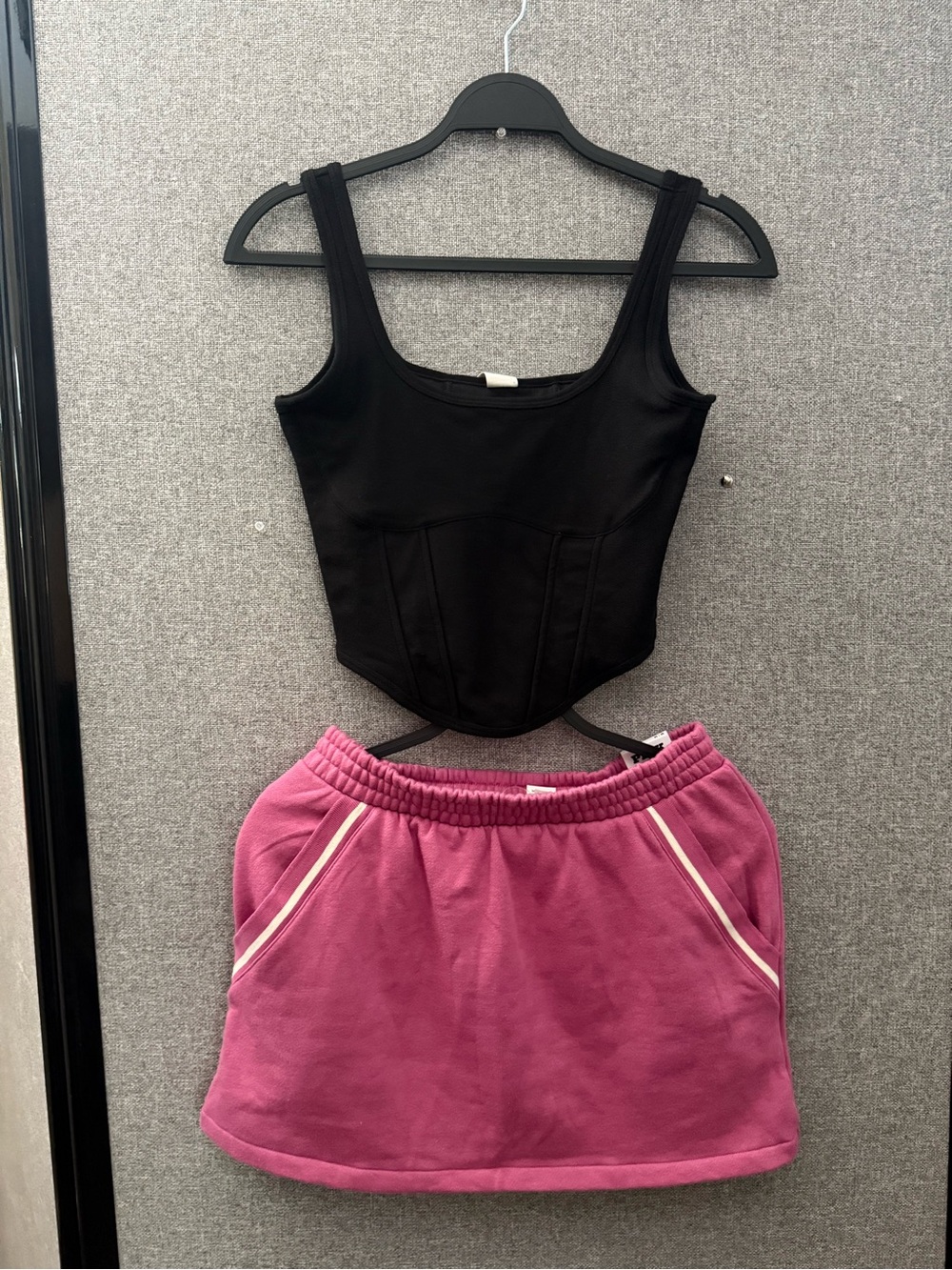 PINK Victoria's Secret Black Cropped Tank & Pink Skirt Set